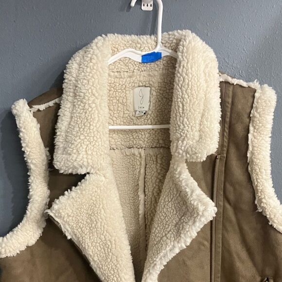 Joie Brown &Cream Shearling suede Vest Gorpcore oversized medium #737 - Picture 3 of 8